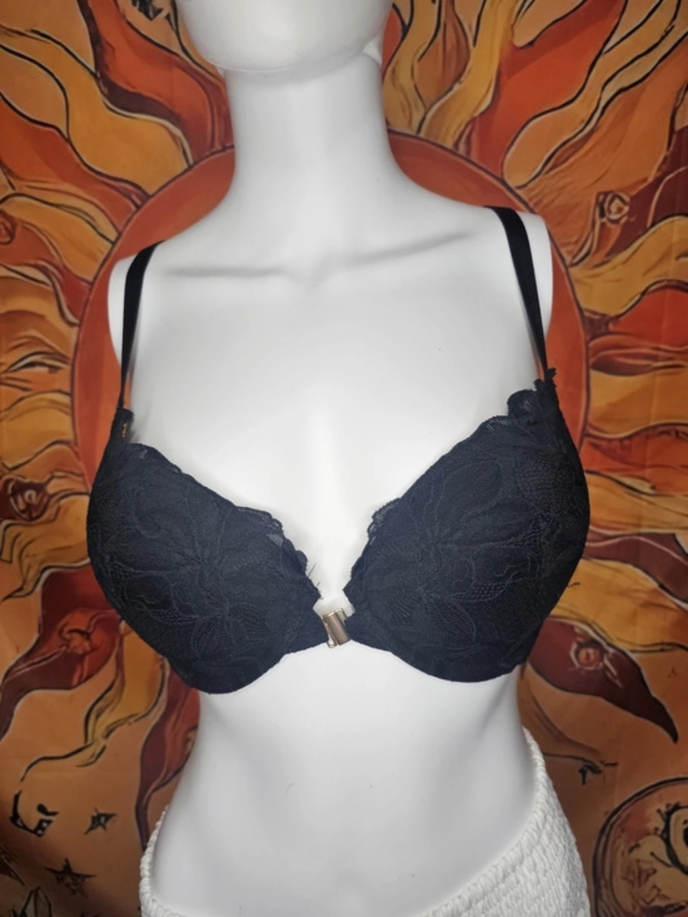 Auden Lace Front-Close Plunge Bra Black 34D